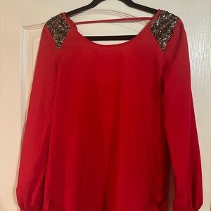 Red GB Long Sleeve with Glitter Shoulders
